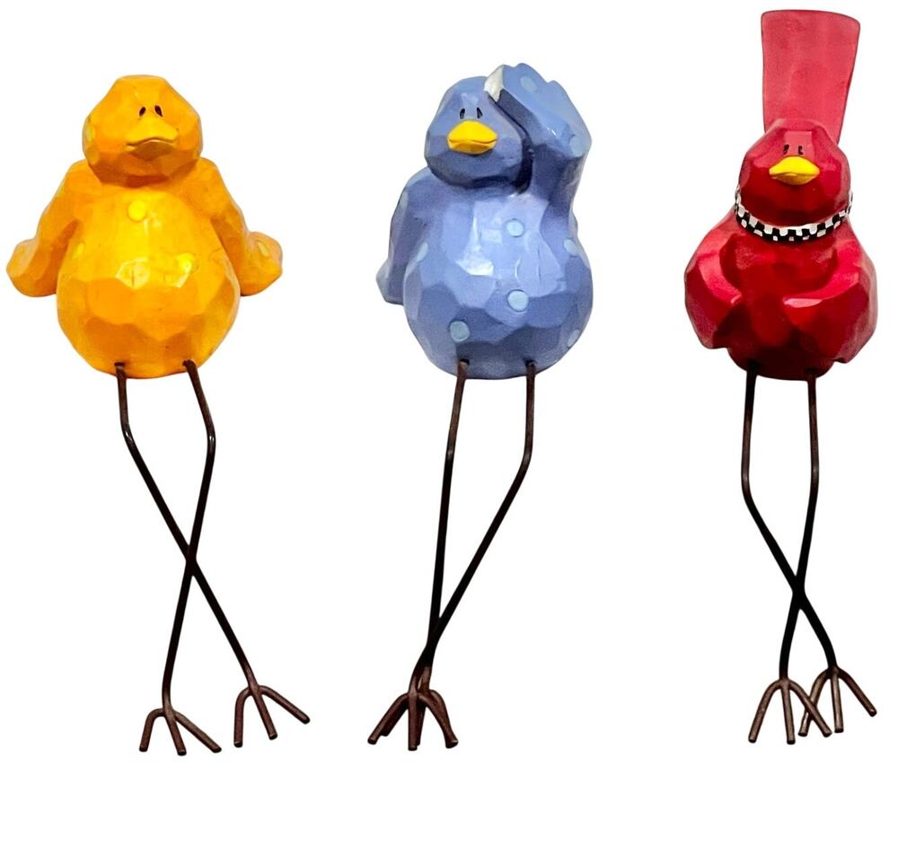 Russ Berrie Merrily We Tweet Along Bird Shelf Sitter Lot 3 Resin Metal Legs
